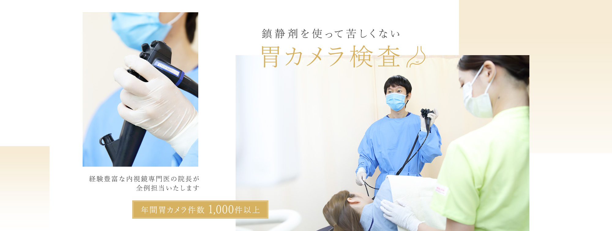 鎮痛剤を使って苦しくない胃カメラ検査 経験豊富な内視鏡専門医が担当いたします 年間内視鏡件数1,000件