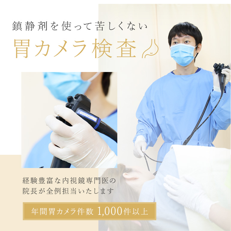 鎮痛剤を使って苦しくない胃カメラ検査 経験豊富な内視鏡専門医が担当いたします 年間内視鏡件数1,000件